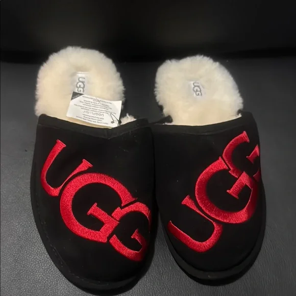 UGG | Shoes | Ugg Black Slippers With Red Logo | Poshmark display picture 1
